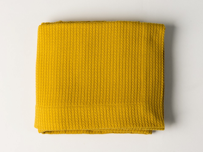 Покрывало Neat Knit 220x240 Хлопок Горчичный - Лёгкие натуральные покрывала из вязаного трикотажа