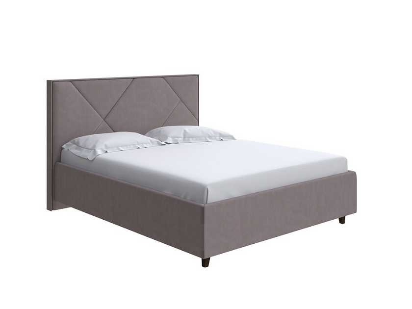 Кровать Tessera Grand 80x190 Ткань: Рогожка Тетра Брауни - Мягкая кровать с высоким изголовьем и стильными ножками из массива бука