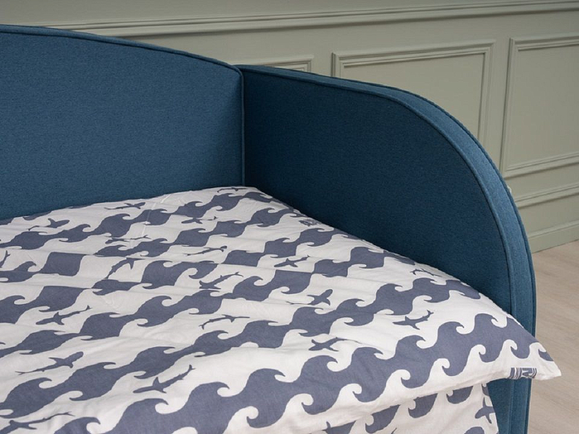 Кровать Hippo c подъемным механизмом 80x190 Ткань: Рогожка Тетра Голубой - Удобная детская кровать с подъемным механизмом в мягкой обивке