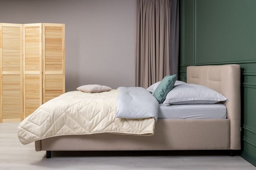 Кровать Nuvola-8 NEW 140x190 Ткань: Рогожка Тетра Имбирь - Кровать в лаконичном стиле с горизонтальной отстрочкой  в изголовье