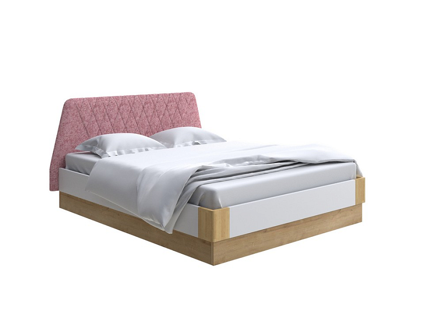 Кровать Lagom Hill Chips с подъемным механизмом 200x200 ЛДСП+ткань Levis 62 Розовый/ЛДСП Белый Жемчуг/Масло-воск Natura (Береза) - Кровать со встроенным основанием. 