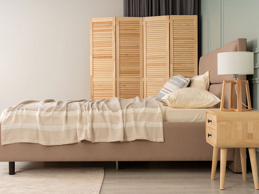 Кровать Malina 140x190 Ткань: Рогожка Тетра Имбирь - Изящная кровать без встроенного основания из массива сосны с мягкими элементами.