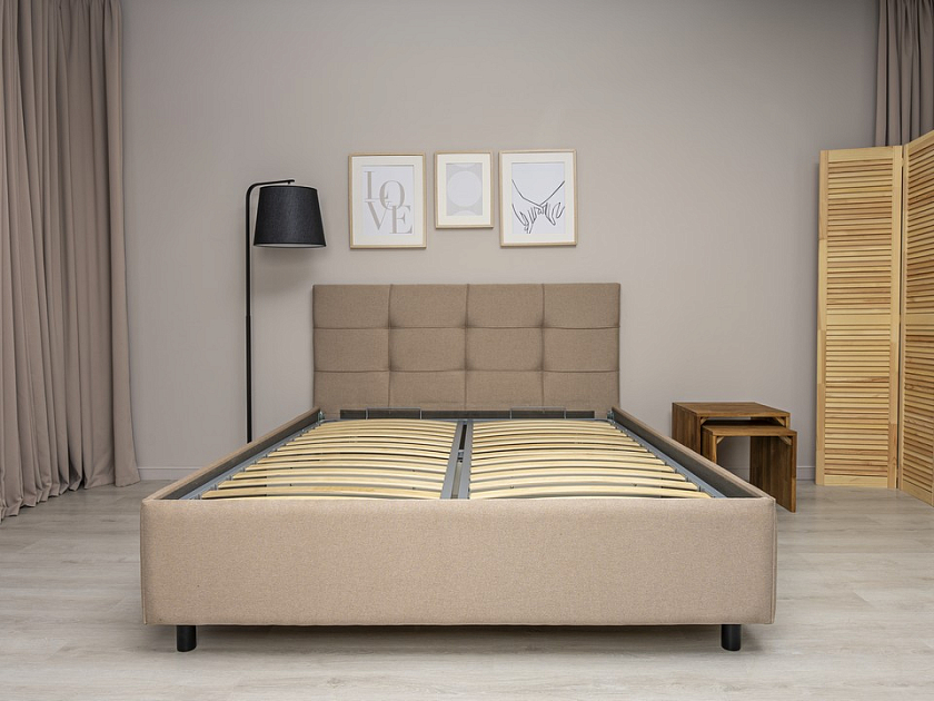 Кровать New Life 90x190 Ткань: Рогожка Тетра Бежевый - Кровать в стиле минимализм с декоративной строчкой