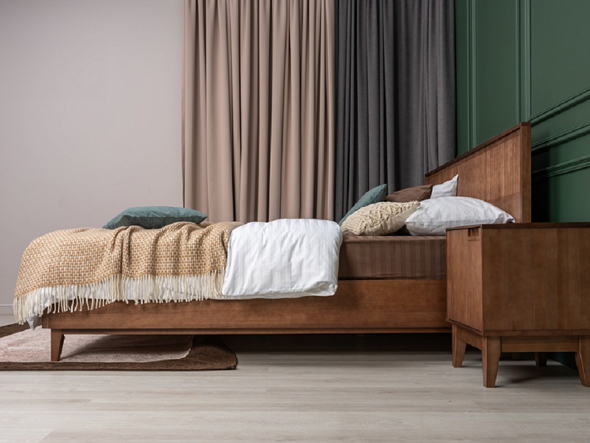 Кровать Tempo 180x200 Массив (сосна) Масло-воск Антик - Кровать из массива с вертикальной фрезеровкой и декоративным обрамлением изголовья