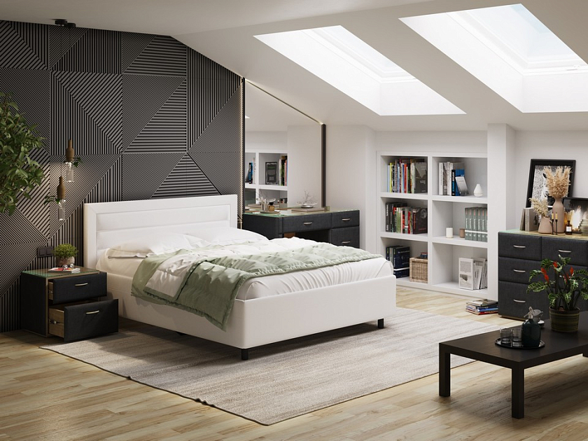 Кровать Next Life 2 180x200 Экокожа Белый - Cтильная модель в стиле минимализм с горизонтальными строчками