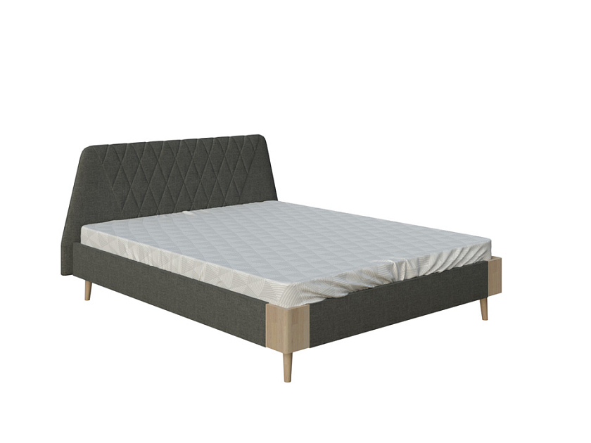 Кровать Lagom Hill Soft 180x200 Ткань/Массив (бук) Лама Темно-серый/Масло-воск Natura (Бук) - Оригинальная кровать в обивке из мебельной ткани.