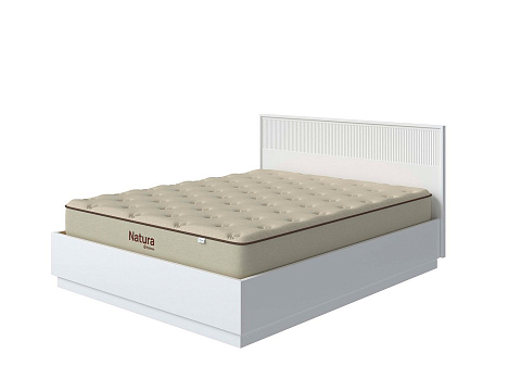 Белая двуспальная кровать Tempo с подъемным механизмом - Кровать с ПМ с вертикальной фрезеровкой и декоративным обрамлением изголовья