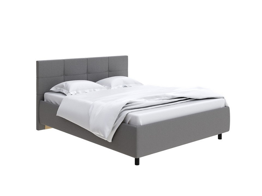 Кровать Next Life 1 160x200 Ткань: Рогожка Тетра Стальной - Современная кровать в стиле минимализм с декоративной строчкой