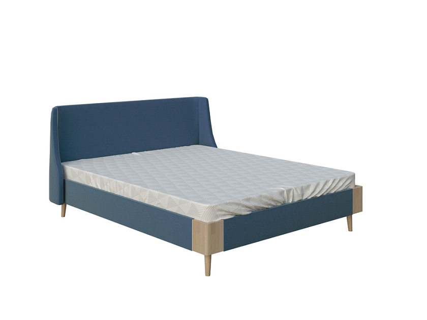 Кровать Lagom Side Soft 180x200 Ткань/Массив (бук) Лама Индиго/Масло-воск Natura (Бук) - Оригинальная кровать в обивке из мебельной ткани.