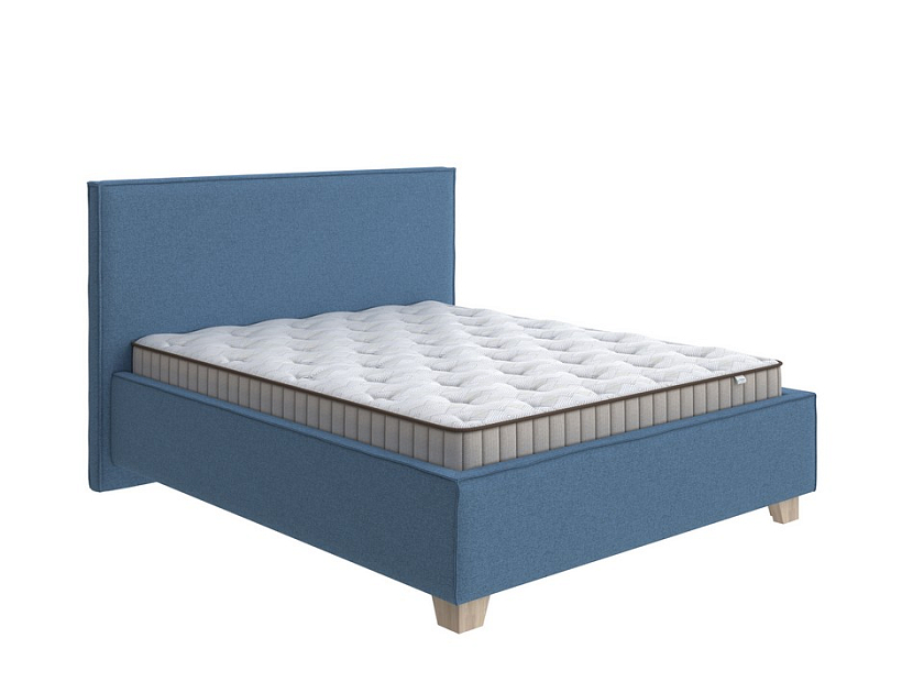 Кровать Hygge Simple 160x200 Искусственная шерсть Лама Индиго - Мягкая кровать с ножками из массива березы и объемным изголовьем