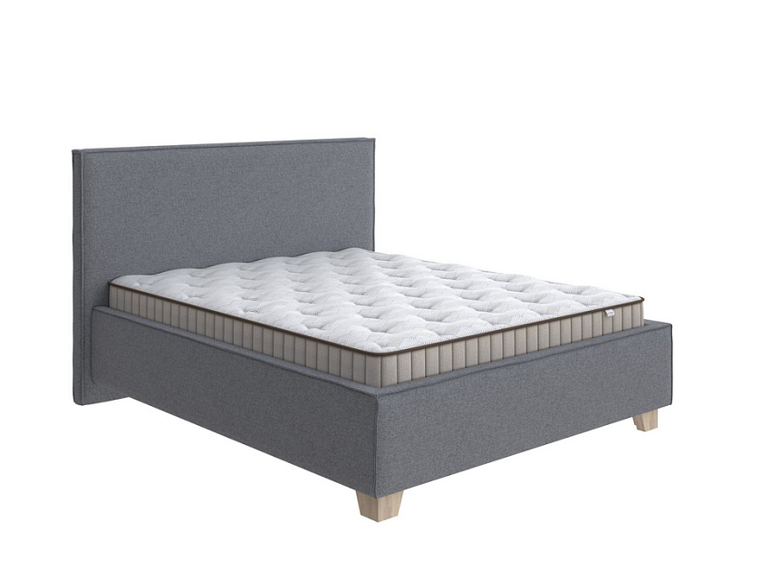 Кровать Hygge Simple 120x200 Искусственная шерсть Лама Темно-серый - Мягкая кровать с ножками из массива березы и объемным изголовьем