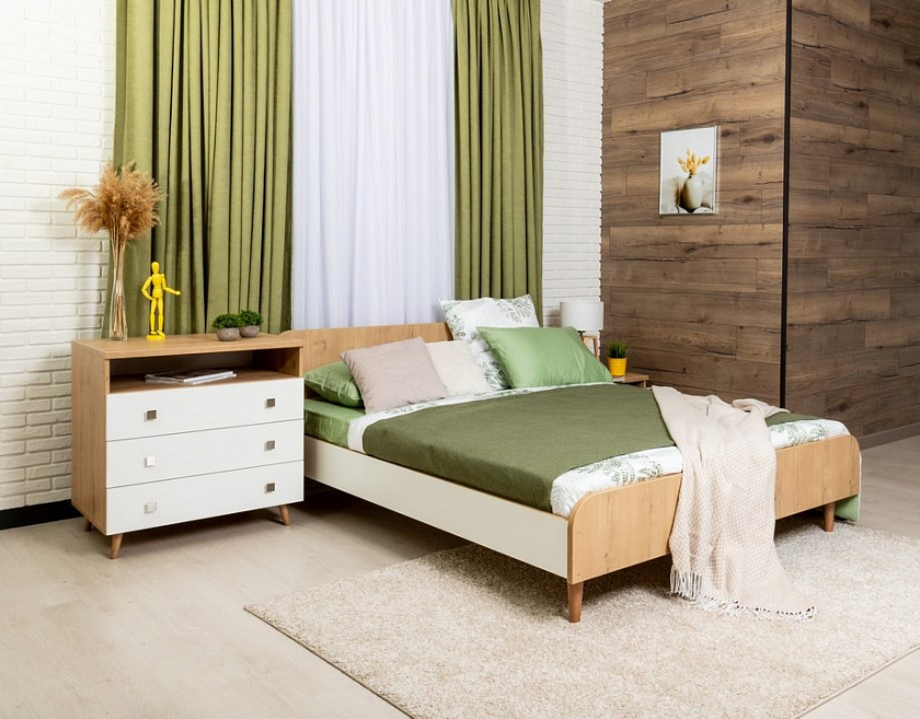 Кровать Way 90x190 ЛДСП Дуб Кантербери - Компактная корпусная кровать на деревянных опорах