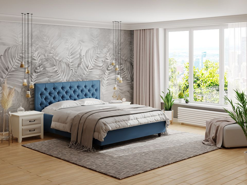 Кровать Teona 80x190 Ткань: Рогожка Тетра Голубой - Кровать с высоким изголовьем, украшенным благородной каретной пиковкой.
