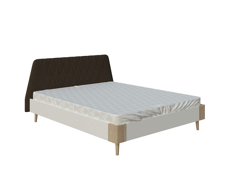 Кровать Lagom Hill Chips 160x200 ЛДСП+ткань Levis 62 Розовый/ЛДСП Белый Жемчуг/Масло-воск Natura (Береза) - Оригинальная кровать без встроенного основания из ЛДСП с мягкими элементами.