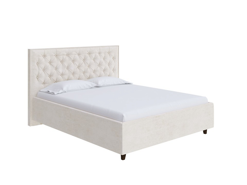 Кровать Teona Grand 200x200 Ткань: Велюр Casa Лунный - Кровать с увеличенным изголовьем, украшенным благородной каретной пиковкой.