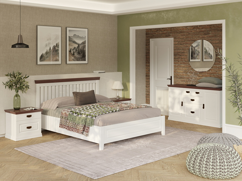 Кровать Olivia 90x200 Массив (береза) Белая эмаль + Орех - Кровать из массива с контрастной декоративной планкой.