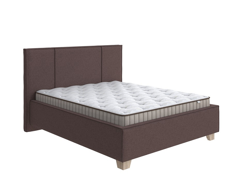 Кровать Hygge Line 160x200 Искусственная шерсть Лама Шоколад - Мягкая кровать с ножками из массива березы и объемным изголовьем